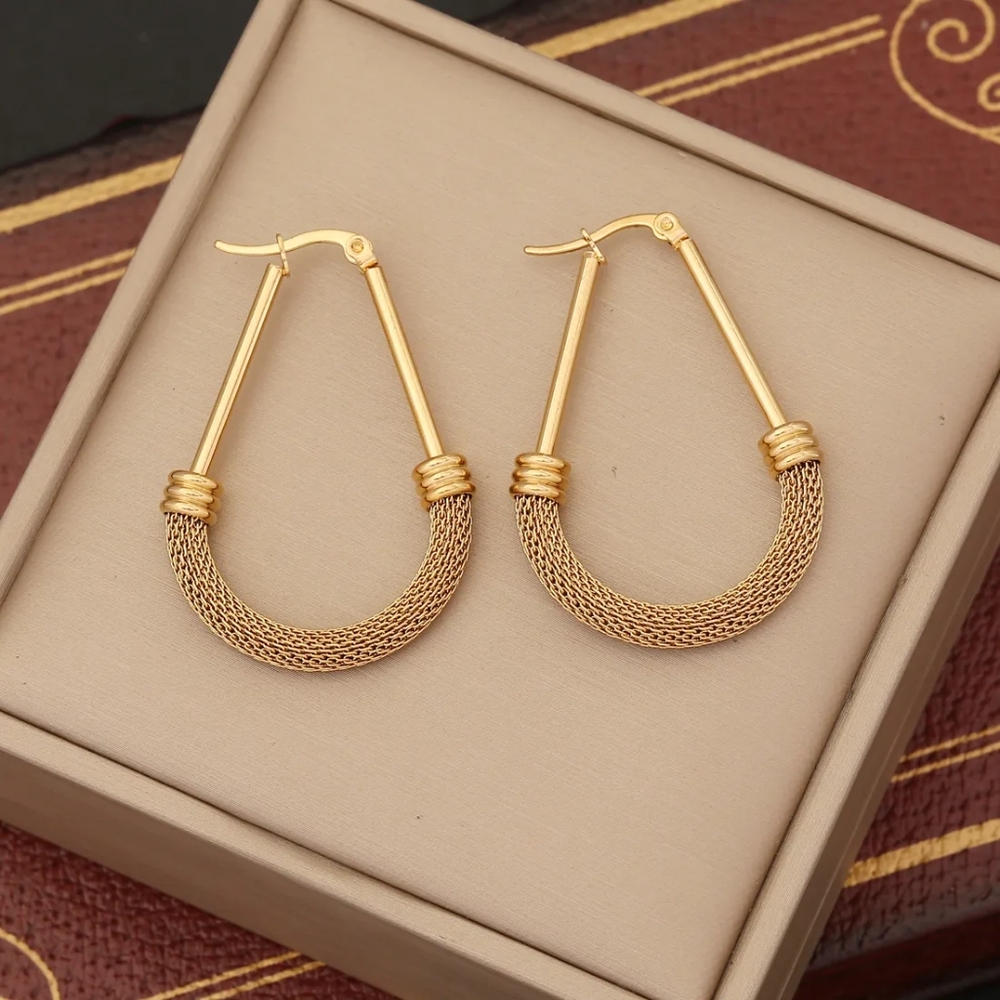 Contemporary Design Earring, Gold Color, Drop Shape